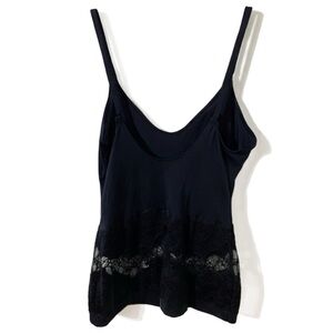 Cotton Club Rounded V-Neck Semi Sheer Lace Hem Camisole Skinny Straps Black ⬛️